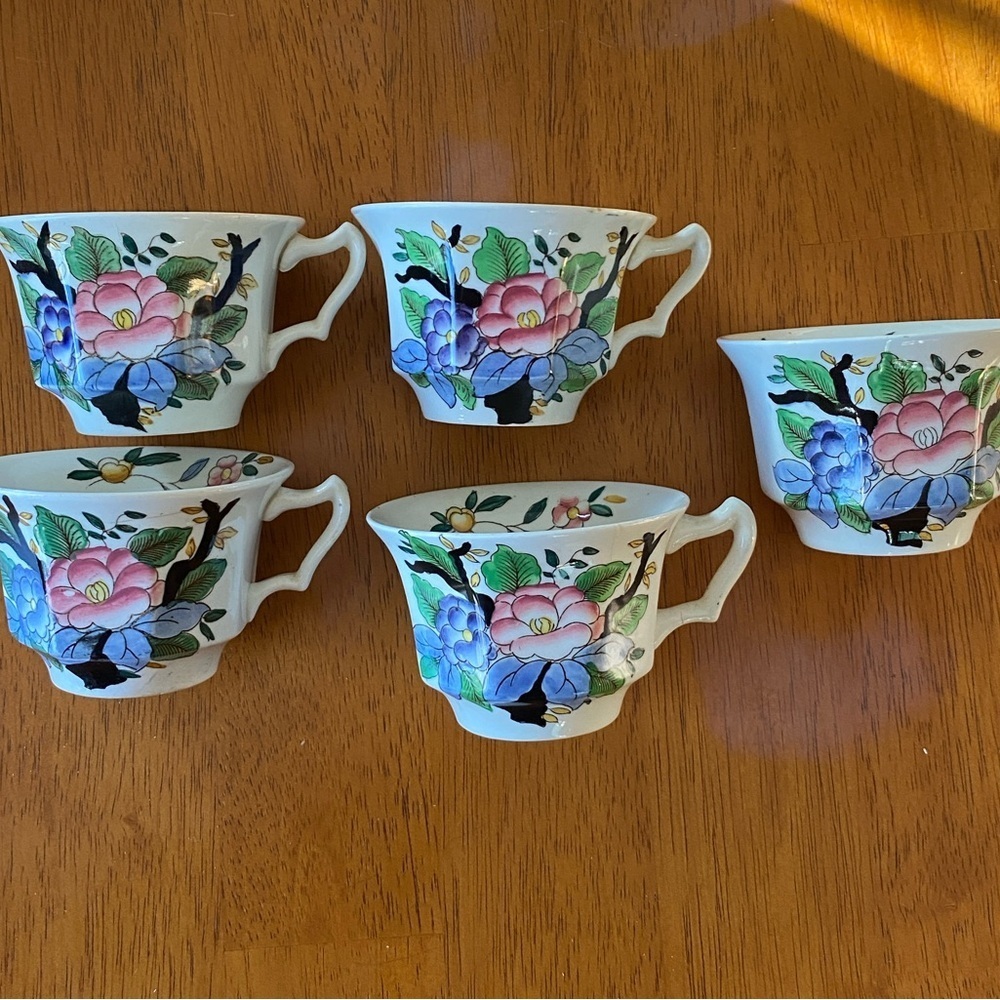 Booths Woodstock Tea Cups Set of 5 hand painted
